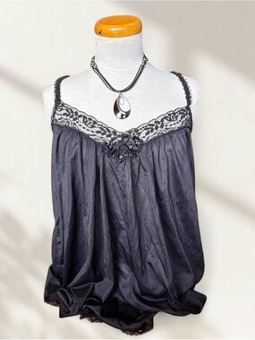 Elegant Black Lace-Trim Satin Camisole
